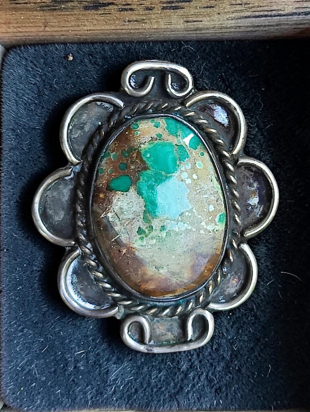Vintage Sterling Signed Native American Sonoran Gold Turquoise Pendant